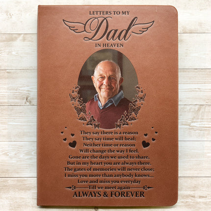 Letters To My Dad In Heaven Memorial Gift - Personalized Photo Leather Journal