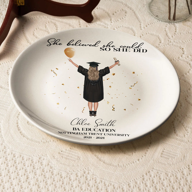 She Believed She Could So She Did - Personalized Ceramic Plate