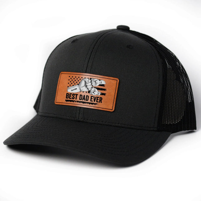 Best Dad Ever - Vintage Version - Personalized Leather Patch Hat