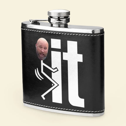 F It Funny Gift For Him - Personalized Leather Photo Flask