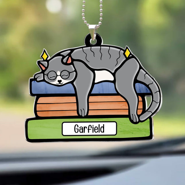 Cat On The Books - Personalized Car Ornament