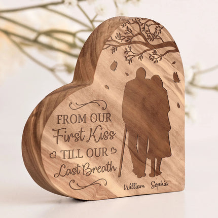 Old Couple From Our First Kiss Till Our Last Breath - Personalized Engraved Wood Plaque