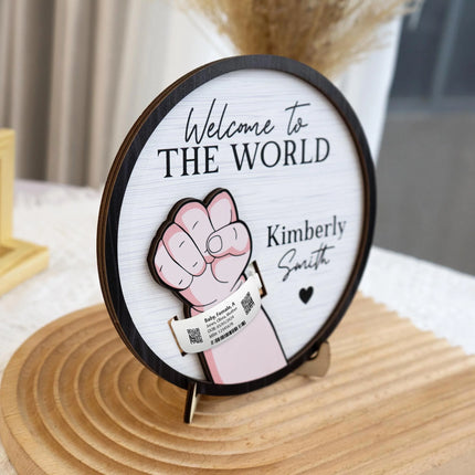 Newborn Birth Hospital Bracelet Wristband Holder - Personalized Wooden Plaque