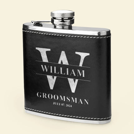 Wedding Gift For Groom And Groomsmen - Personalized Leather Flask