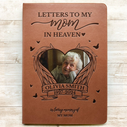 Letter To My Mom In Heaven Memorial Gift - Personalized Photo Leather Journal