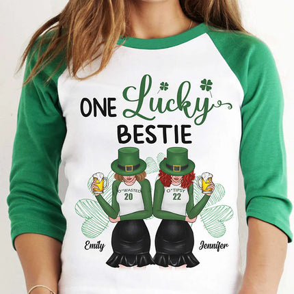 One Lucky Bestie - Gift For Besties, Personalized St. Patrick's Day Unisex Raglan Shirt