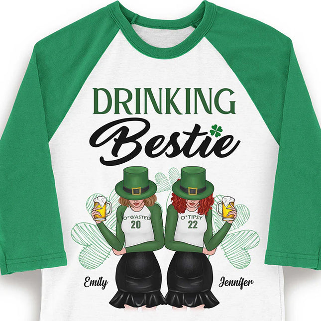 She's My Drinking Bestie - Gift For Besties, Personalized St. Patrick's Day Unisex Raglan Shirt