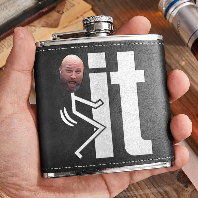 F It Funny Gift For Him - Personalized Leather Photo Flask