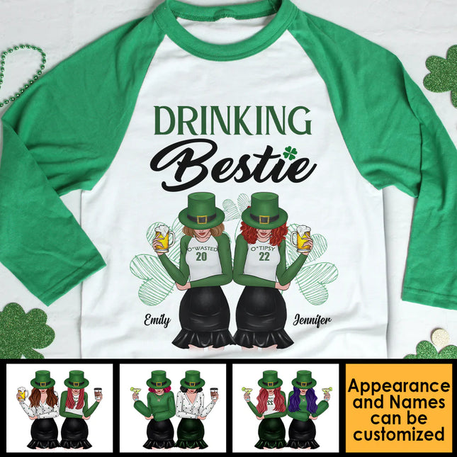 She's My Drinking Bestie - Gift For Besties, Personalized St. Patrick's Day Unisex Raglan Shirt