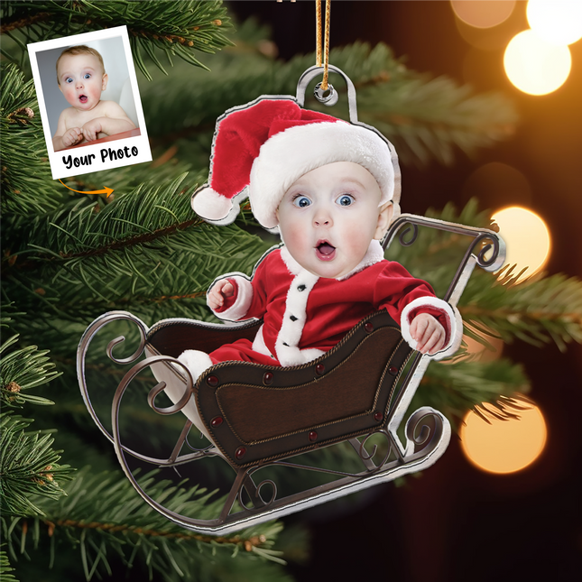 Adorable Newborn Baby - Personalized Babys Photo First Christmas Ornament