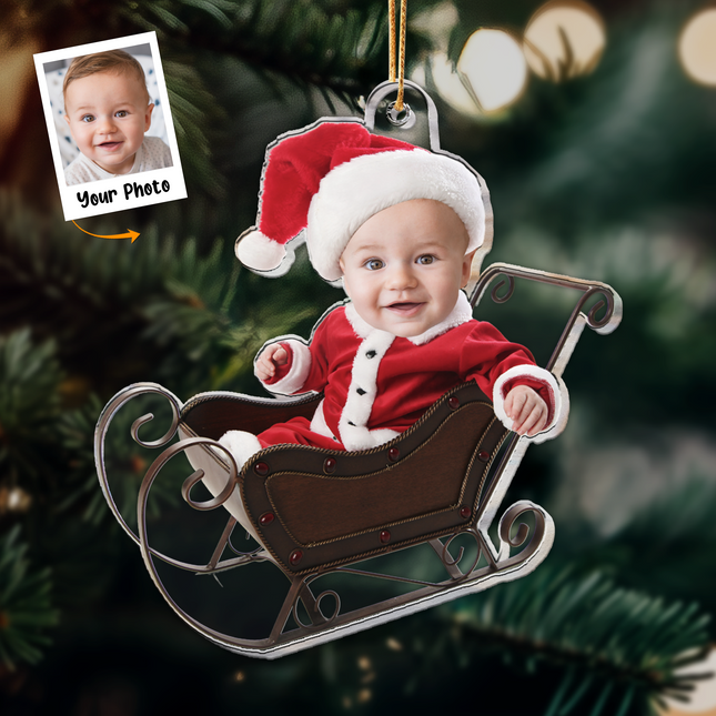 Adorable Newborn Baby - Personalized Babys Photo First Christmas Ornament