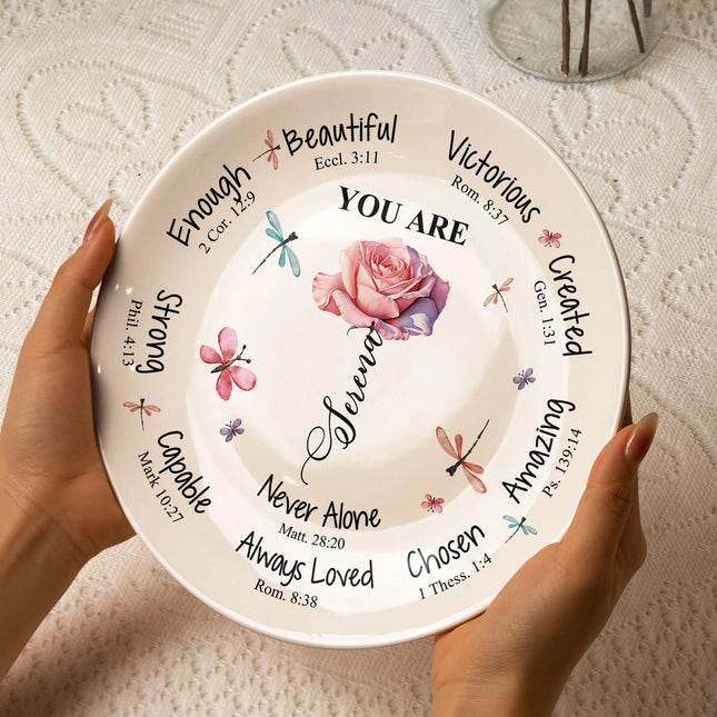 Affirmation Gift God Says You Are Custom Birth Flower - Personalized Ceramic Plate