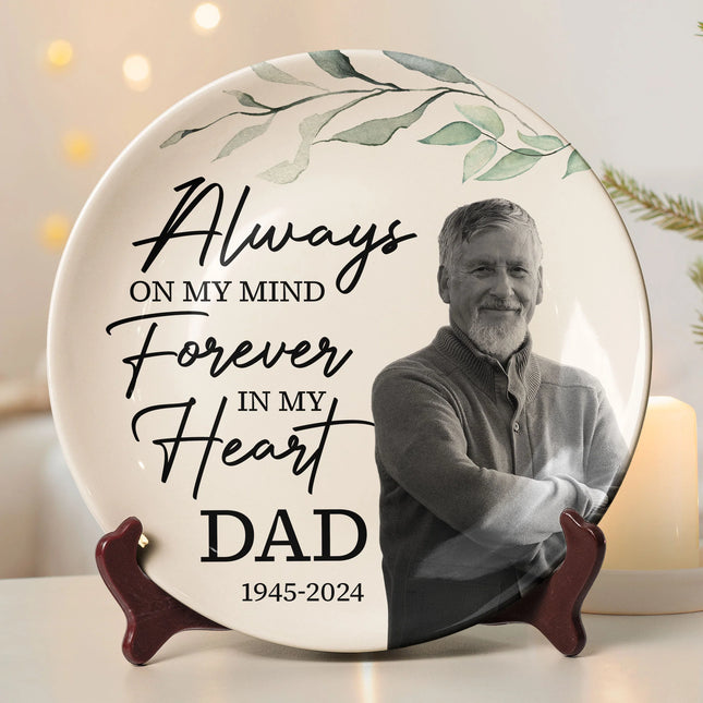 Always On My Mind Forever In My Heart Memorial-Personalized Photo Ceramic Plate