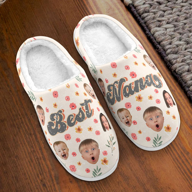 Best Nana Floral Version - Personalized Photo Slippers Women