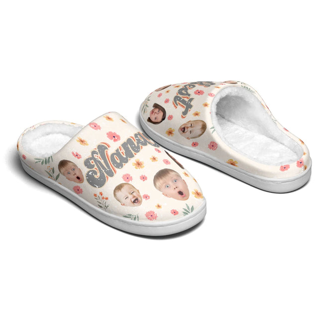 Best Nana Floral Version - Personalized Photo Slippers Women