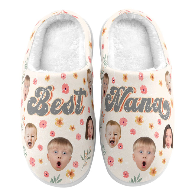 Best Nana Floral Version - Personalized Photo Slippers Women