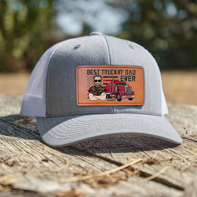 Best Truckin' Dad - Personalized Leather Patch Hat