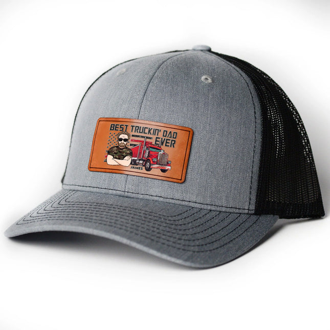 Best Truckin' Dad - Personalized Leather Patch Hat