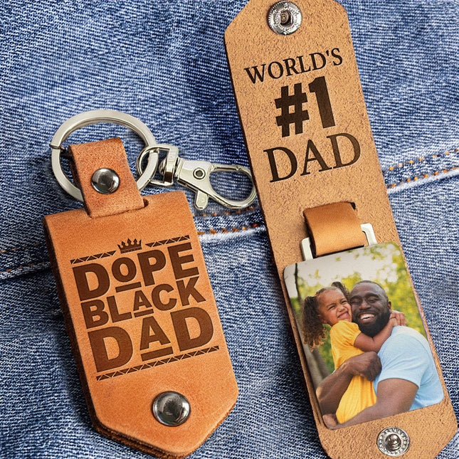 Best #1 Dad - Personalized Leather Photo Keychain