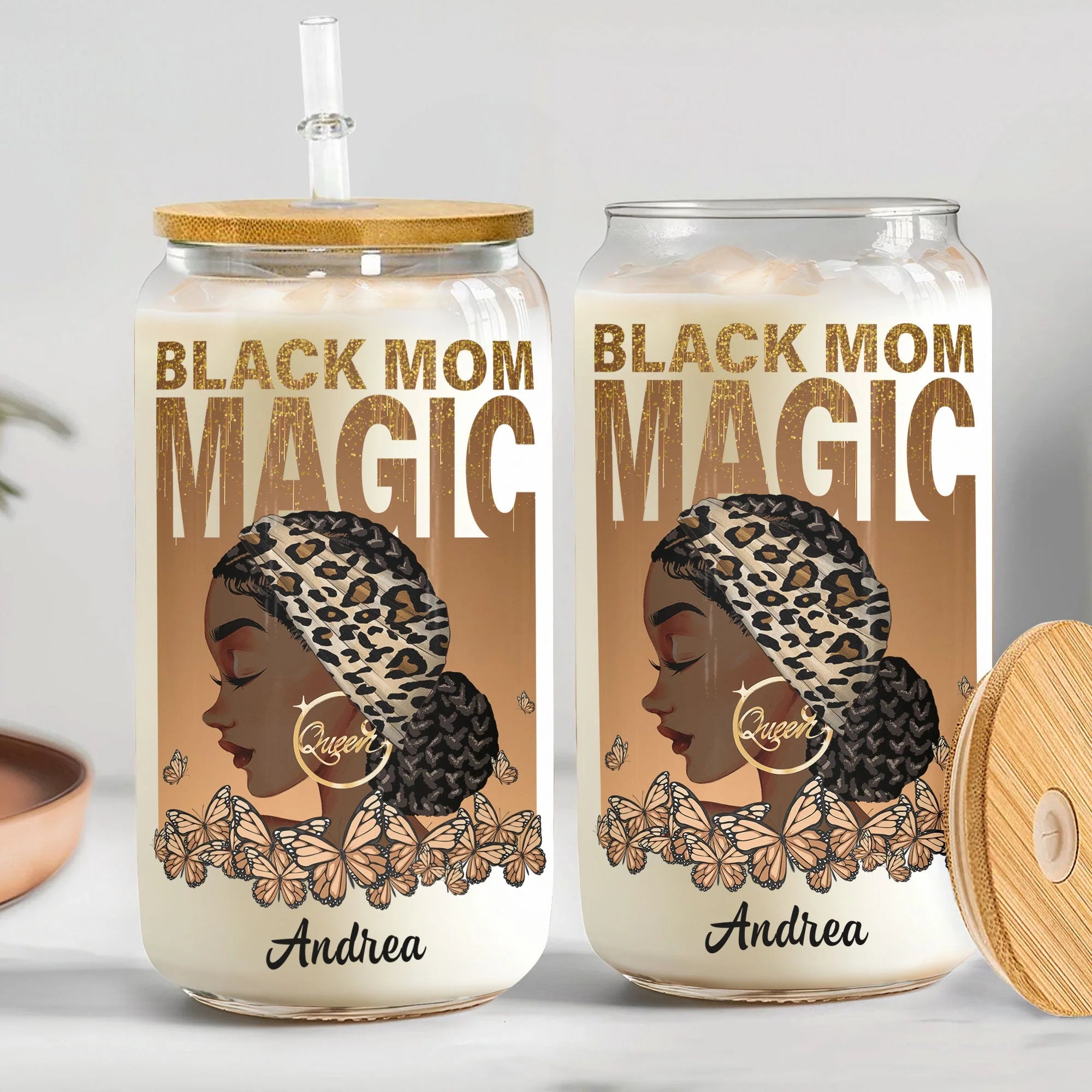 Black Mom Magic - Personalized Clear Glass Cup