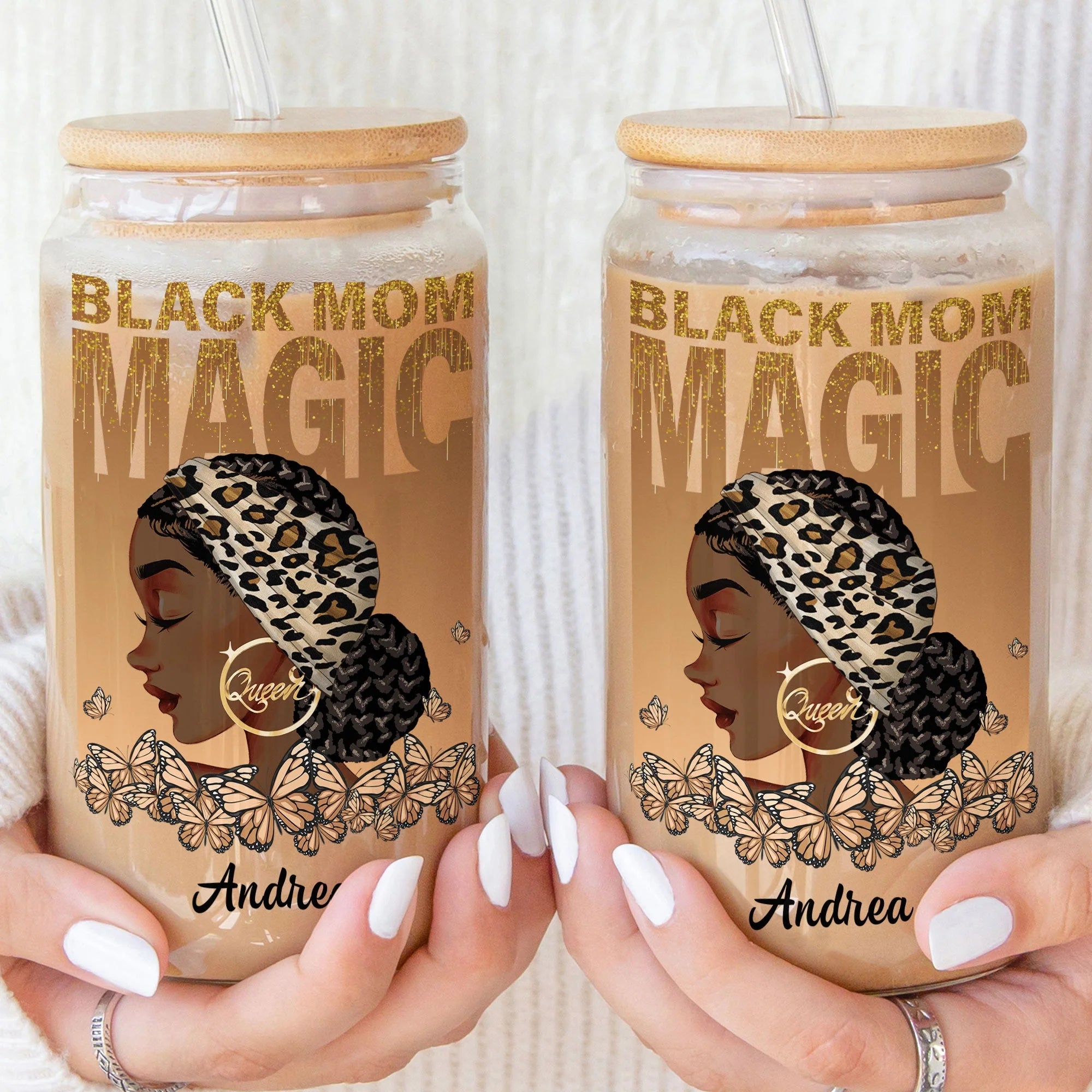 Black Mom Magic - Personalized Clear Glass Cup