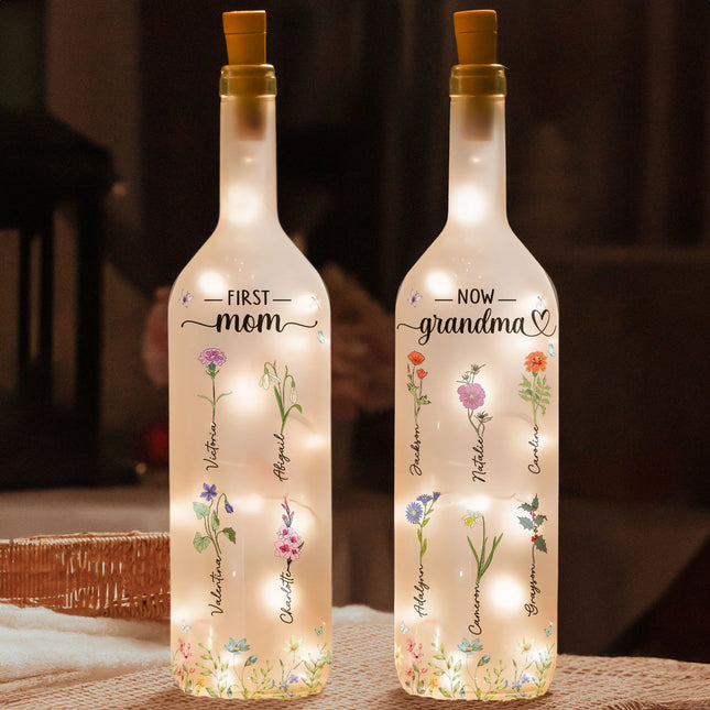 Bottle Lamp First Mom Now Grandma Birthday Flowers - Personalized Bottle Lamp