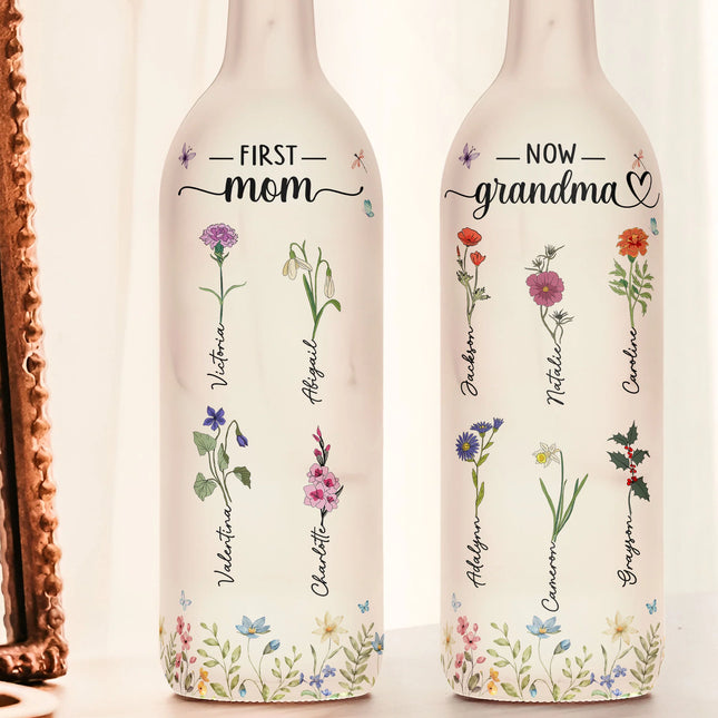 Bottle Lamp First Mom Now Grandma Birthday Flowers - Personalized Bottle Lamp