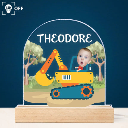 Boy Riding Construction Vehicle And Transportatiion - Personalized Photo LED Light