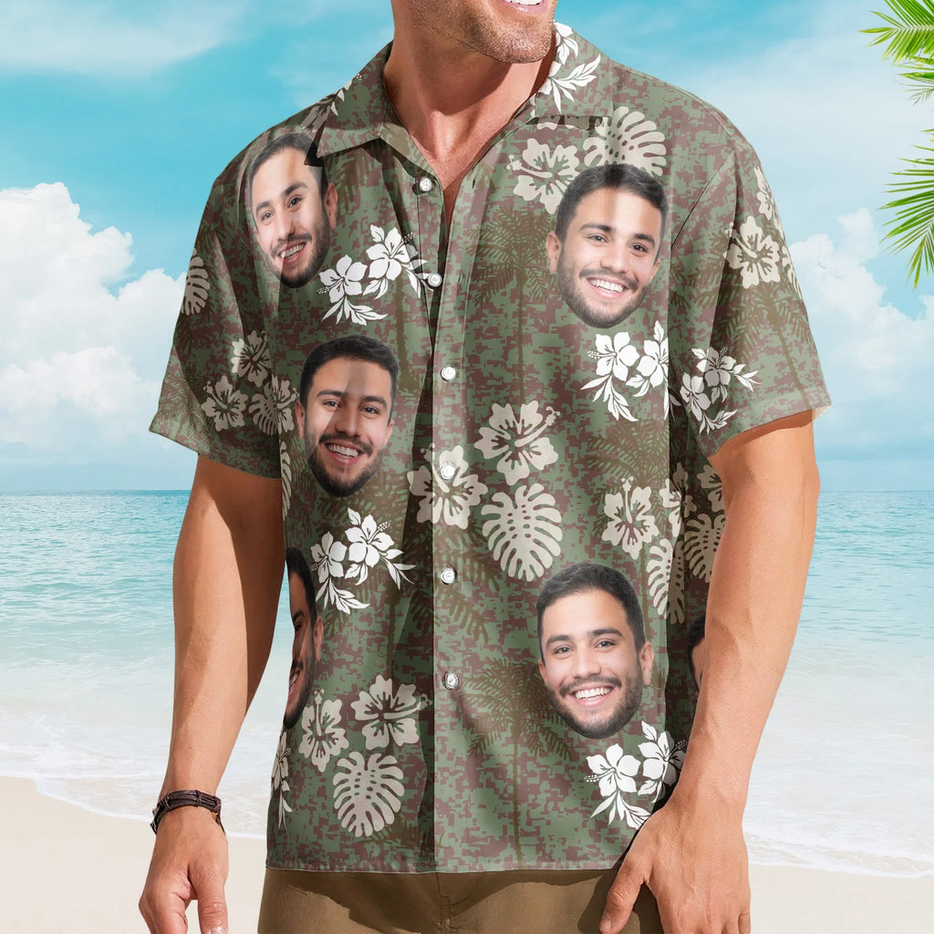 Camo Tropical Beach Pattern Hawaii Aloha Shirts - Custom Photo Hawaiian Shirts-Levistina