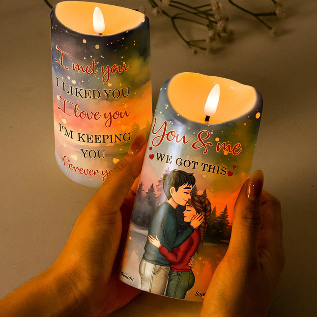 Candle Couple I Met You I Liked You I Love You - Personalized LED Candle