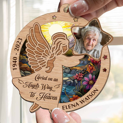 Carried On An Angel'S Wing To Heaven - Personalized Suncatcher Ornament