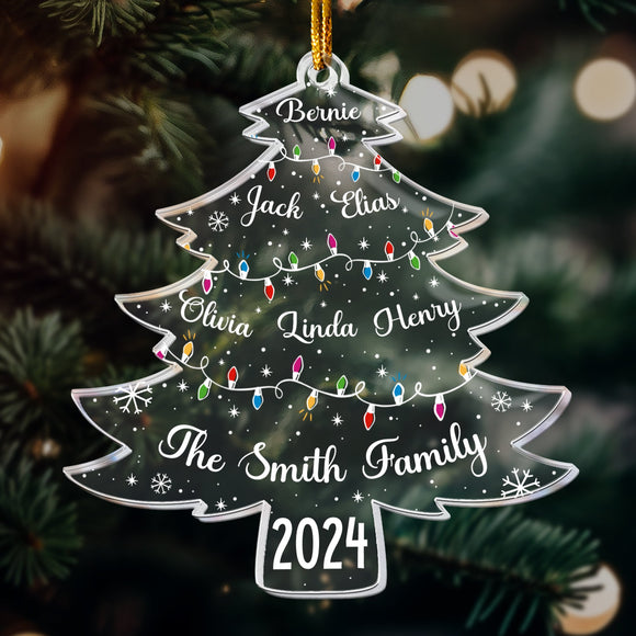 Christmas Tree With Family Names And Led Lights - Personalized Acrylic Ornament