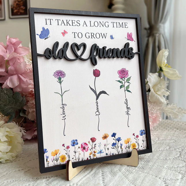 Custom Birth Flowers - Gifts For Besties, Friends, Sisters - Personalized Wooden Plaque