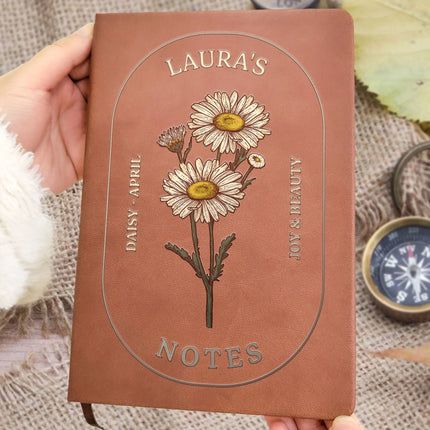 Custom Birth Month Flowers Notes - Personalized Leather Journal