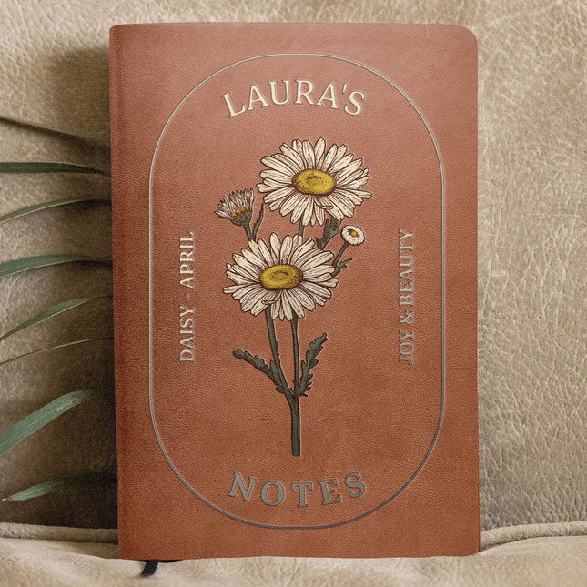 Custom Birth Month Flowers Notes - Personalized Leather Journal