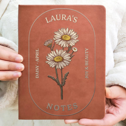 Custom Birth Month Flowers Notes - Personalized Leather Journal