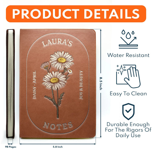 Custom Birth Month Flowers Notes - Personalized Leather Journal