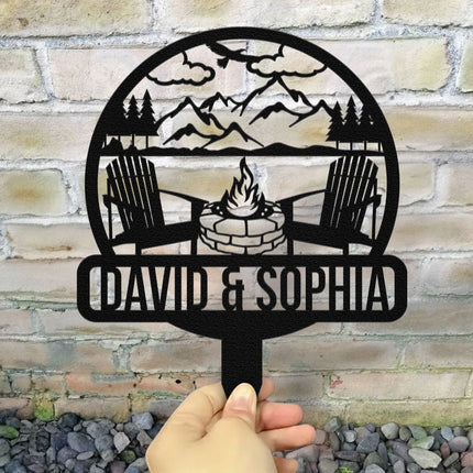 Custom Camping Couple - Personalized Metal Garden Stake