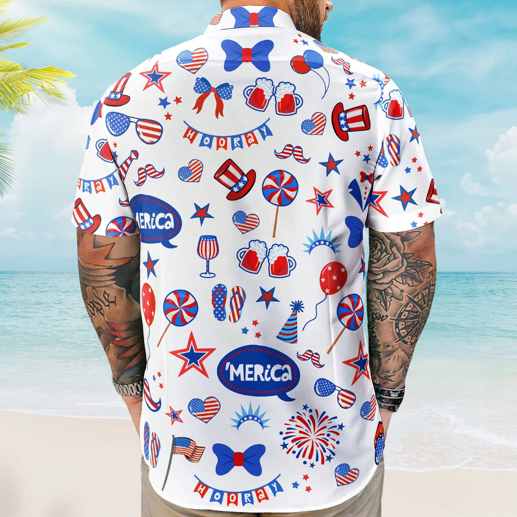 Custom Face Funny Happy 4th Of July - Personalized Photo Hawaiian Shirt-Levistina