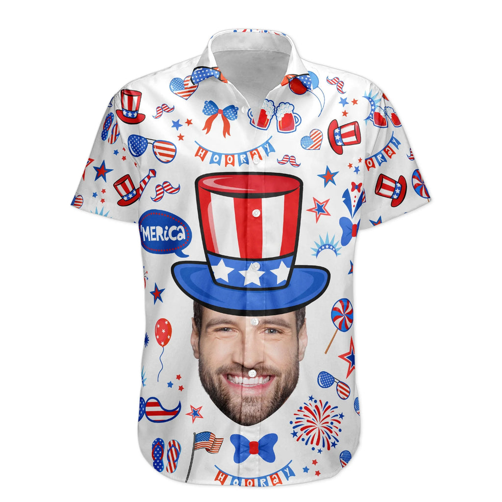 Custom Face Funny Happy 4th Of July - Personalized Photo Hawaiian Shirt-Levistina