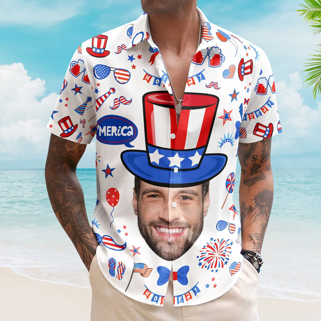 Custom Face Funny Happy 4th Of July - Personalized Photo Hawaiian Shirt-Levistina
