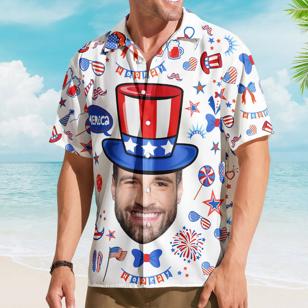 Custom Face Funny Happy 4th Of July - Personalized Photo Hawaiian Shirt-Levistina
