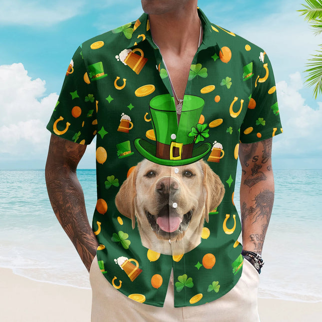 Sample Custom Pet Face St Patrick's Day For Dog Lovers, Cat Lovers - Personalized Photo Hawaiian Shirt