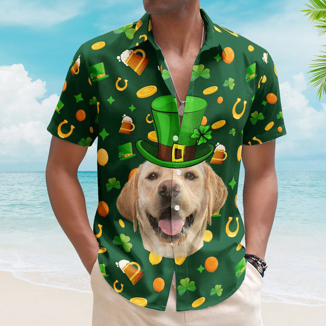 Sample Custom Pet Face St Patrick's Day For Dog Lovers, Cat Lovers - Personalized Photo Hawaiian Shirt