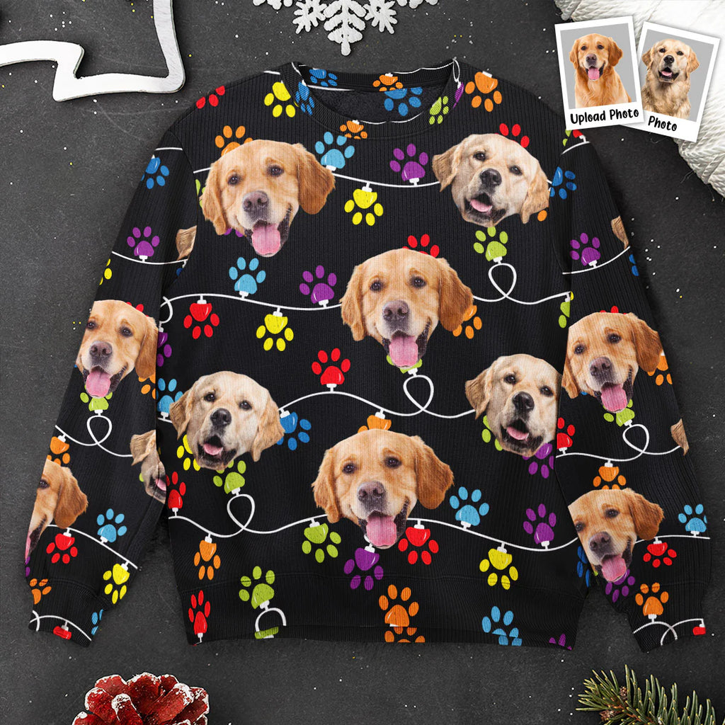 Custom Pet Photo Paw Light - Personalized Photo Ugly Sweater - Levistina