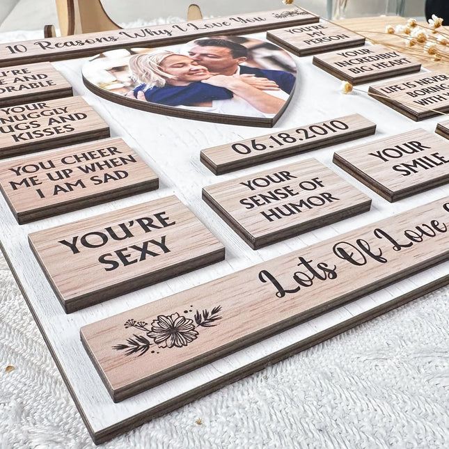 Custom Photo 10 Reasons Why I Love You - Personalized Wooden Photo Plaque