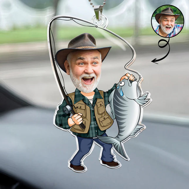 Custom Photo Fisherman Cartoon - Personalized Car Photo Ornament