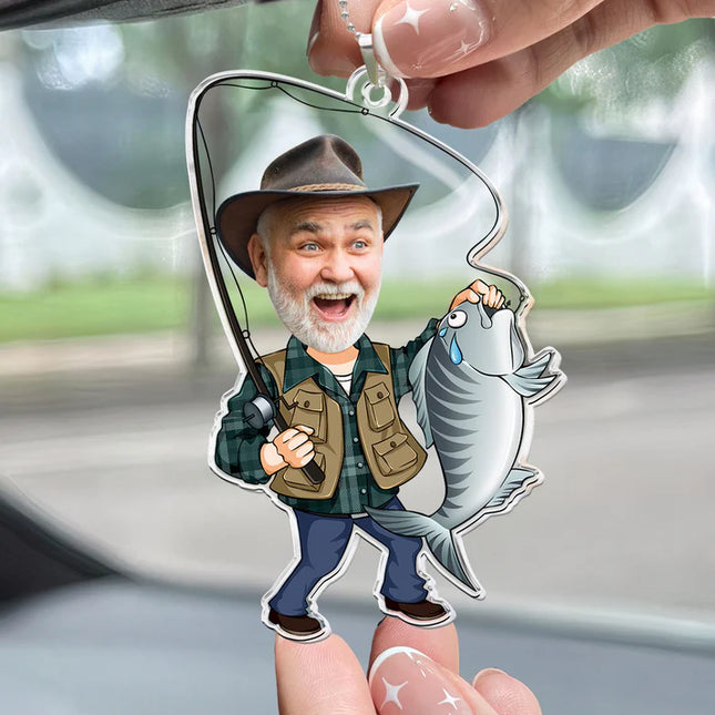 Custom Photo Fisherman Cartoon - Personalized Car Photo Ornament