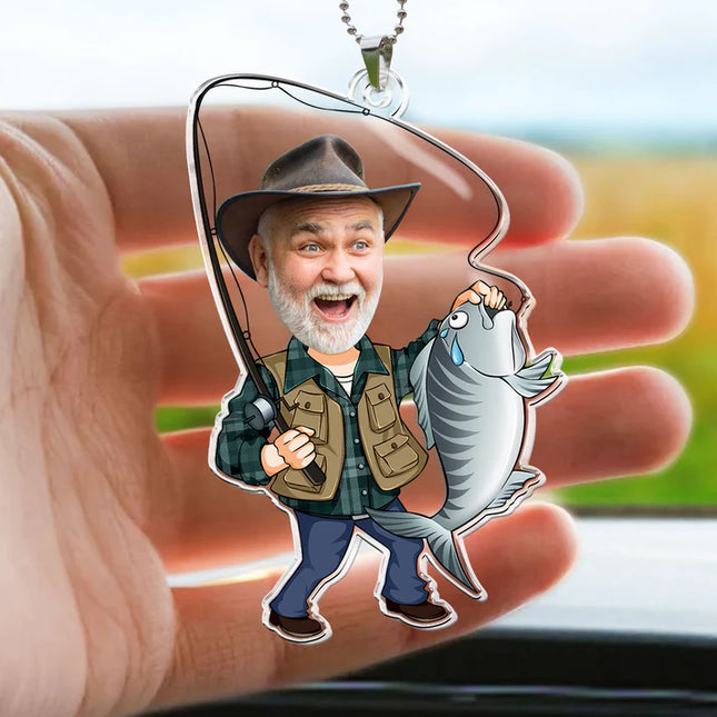 Custom Photo Fisherman Cartoon - Personalized Car Photo Ornament