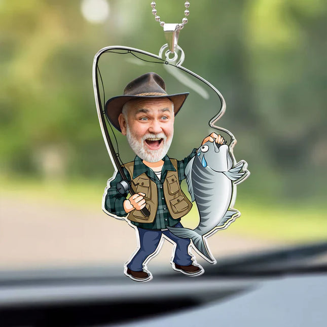 Custom Photo Fisherman Cartoon - Personalized Car Photo Ornament